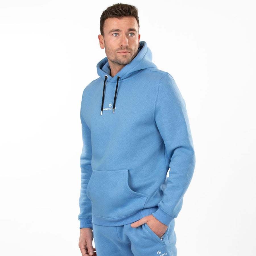 Draagfoto Classic Comfort Heren Hoodie Blauw Comfy Style met Classic Comfort Heren sweatpants blauw
