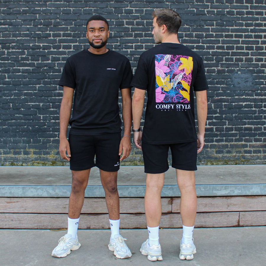 Flower Fusion Backprint Heren T-shirt Zwart